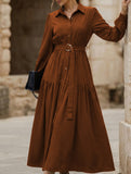 Lantern Sleeve Ruffle Hem Shirt Dress_CWDMD01935