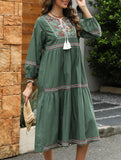 Retro ethnic style lantern sleeve loose slimming dress