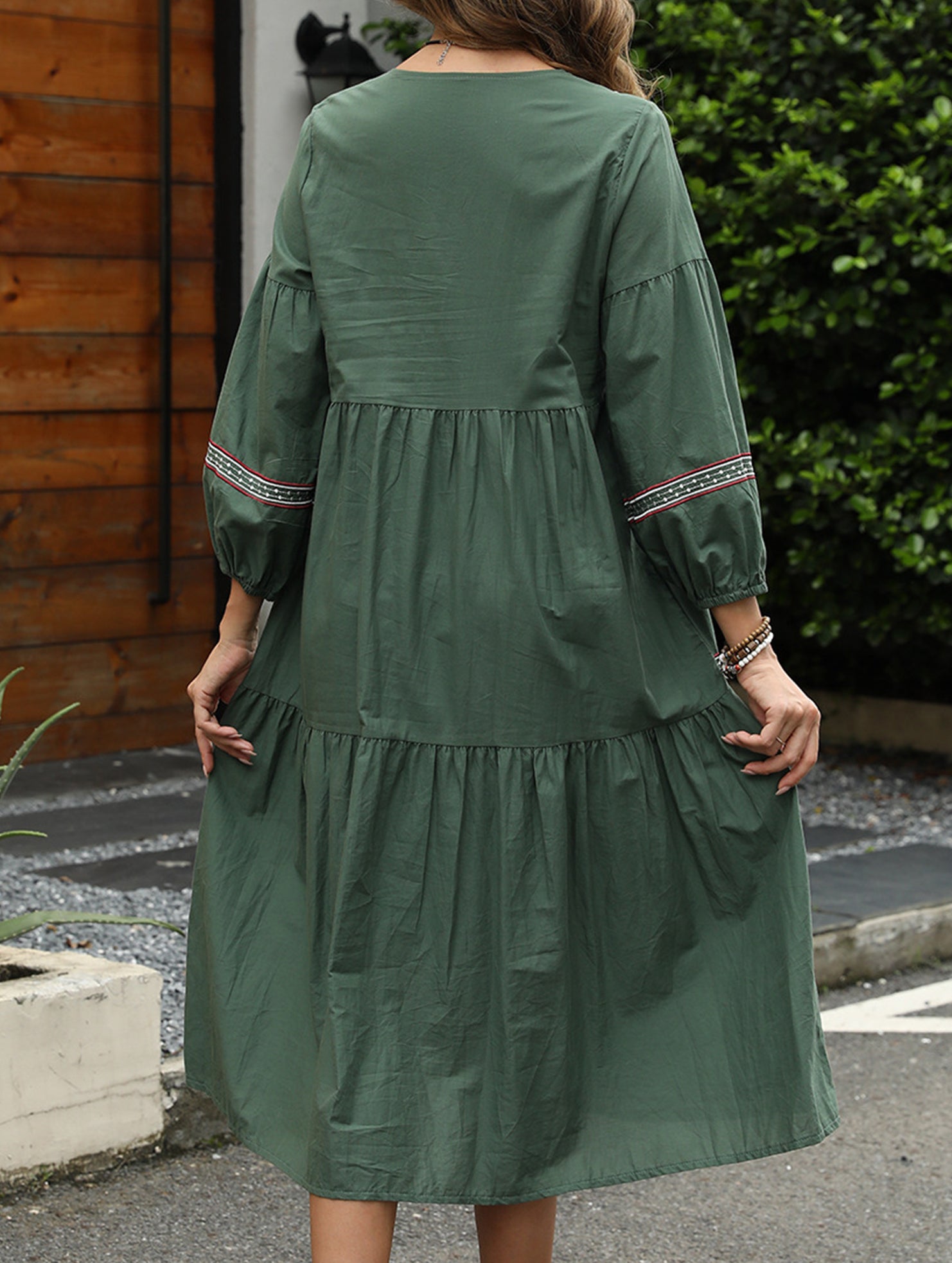 Retro ethnic style lantern sleeve loose slimming dress