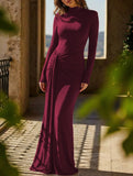 High-neck long-sleeved patchwork fitted dress