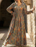 Printed V-neck long-sleeved fashion dress