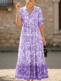 Plus-size super fairy V-neck versatile floral dress