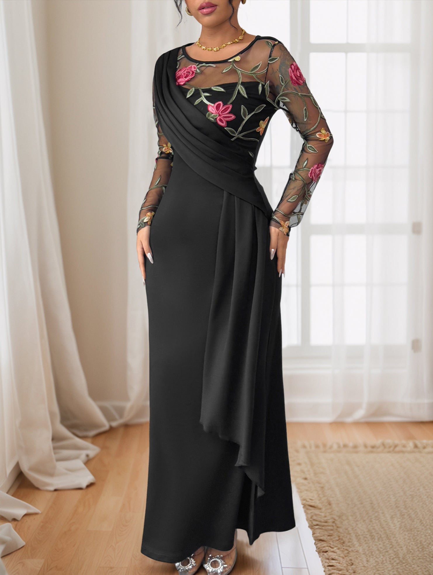 Elegant Embroidered Long Sleeve Dress