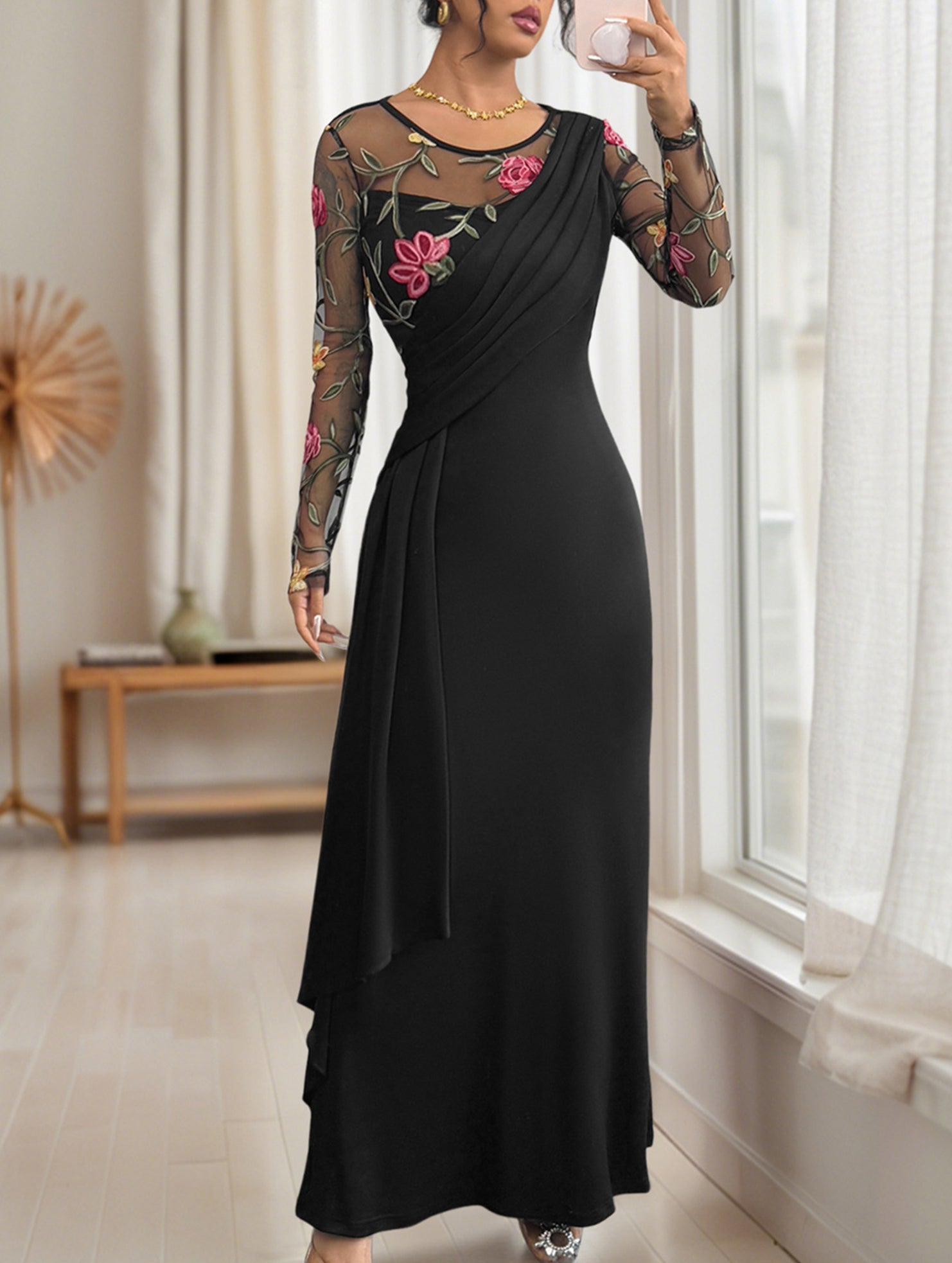 Elegant Embroidered Long Sleeve Dress
