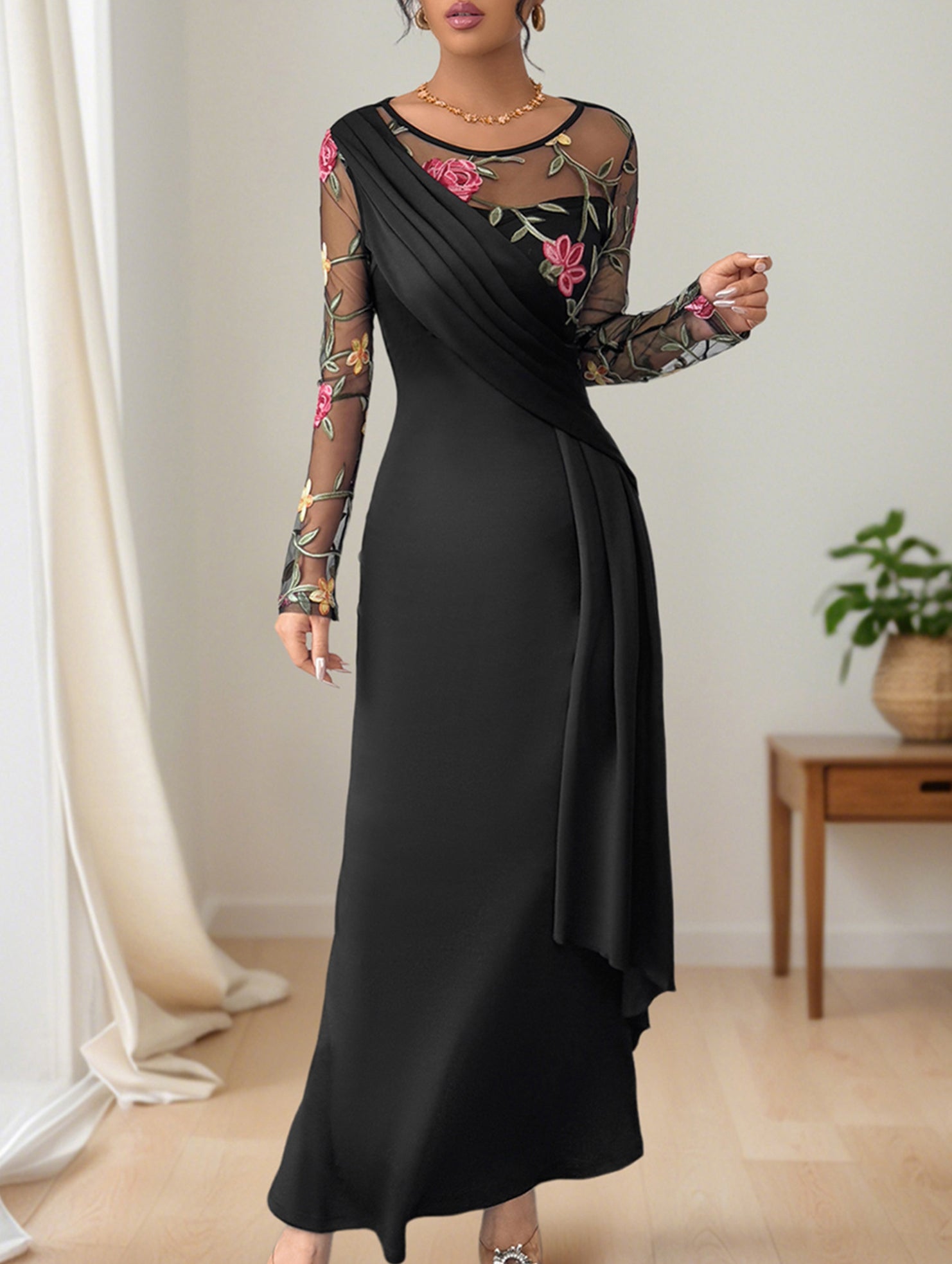 Elegant Embroidered Long Sleeve Dress