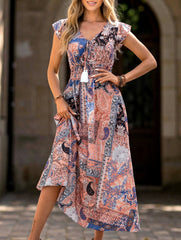 Resort-style midi dress with paisley floral print