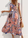 Resort-style midi dress with paisley floral print