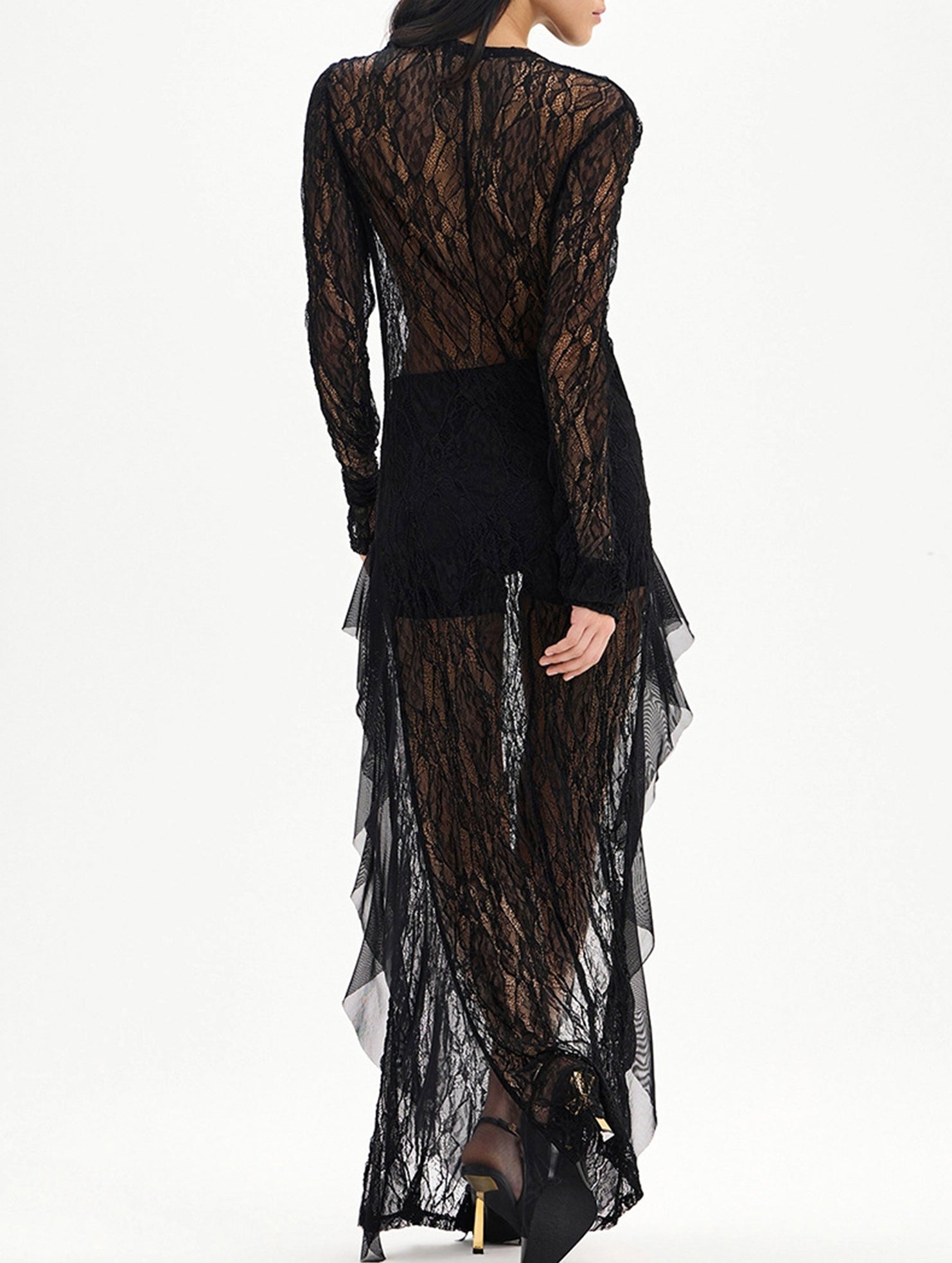 Fashionable lace see-through long dress for women_CWDMD02102
