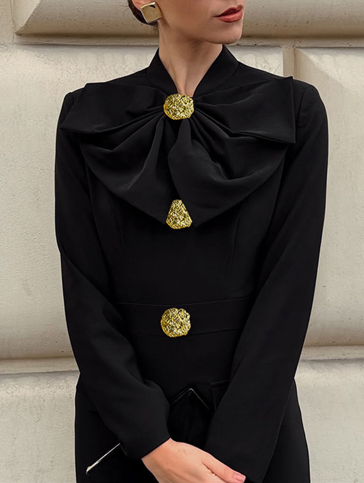 Elegant V-neck bow waist-cinching dress for women_CWDMD02105