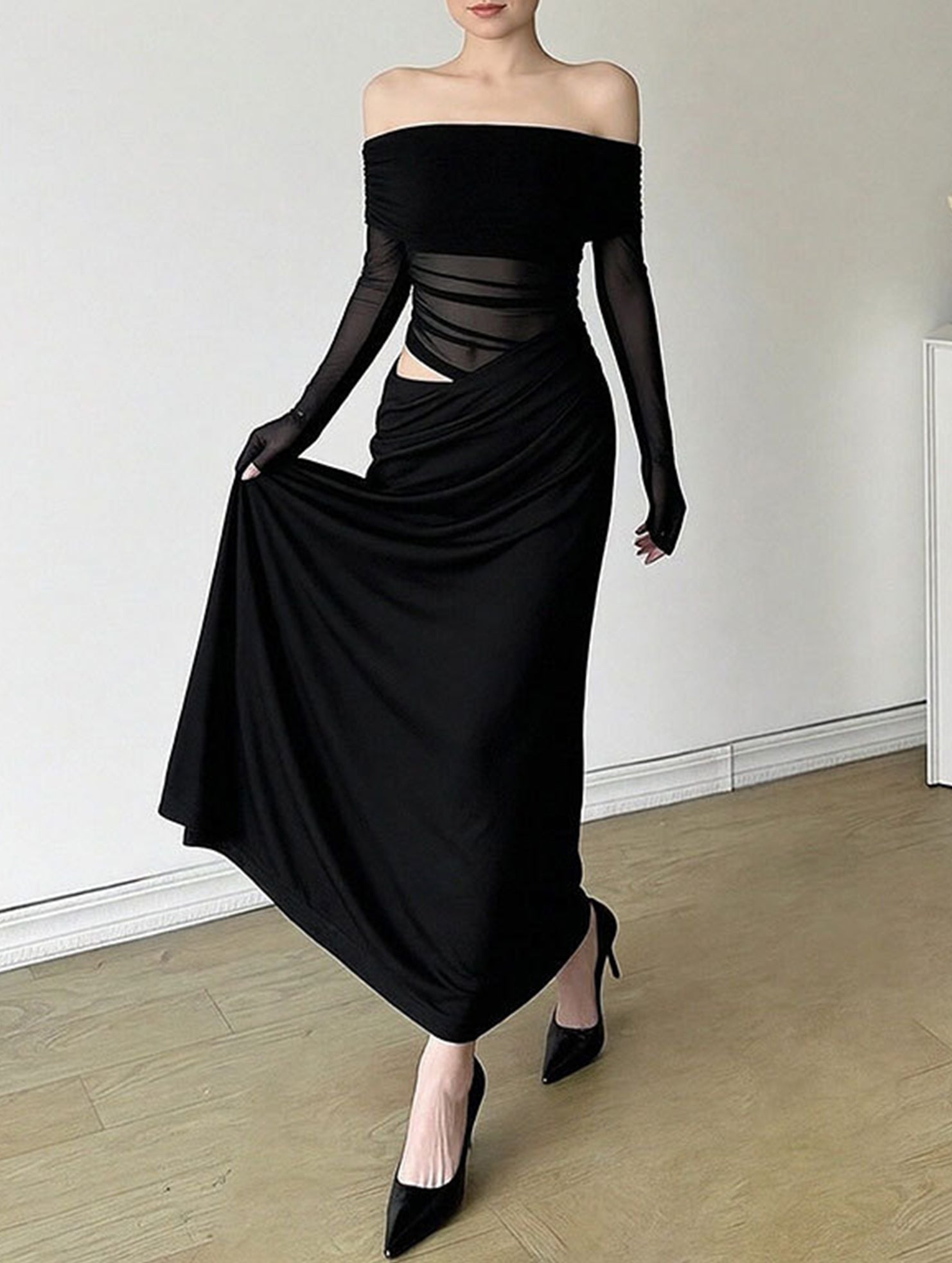 French-style elegant slim-fit dress for women_CWDMD02150