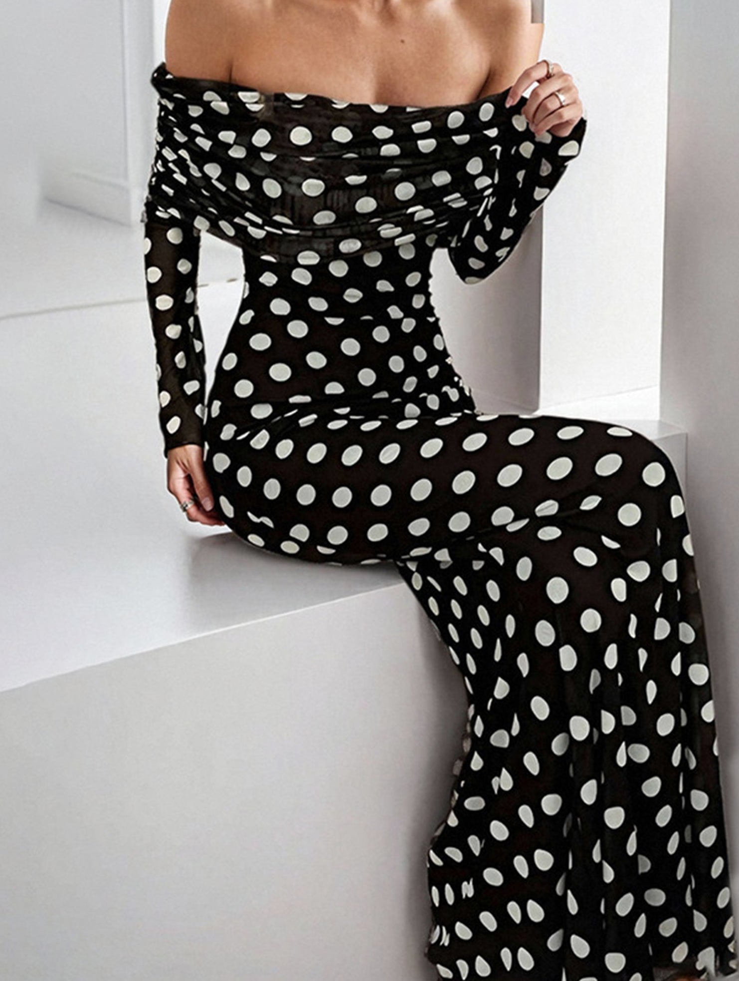 Polka dot sexy and elegant dress for women_CWDMD02152