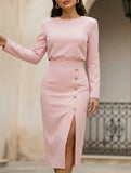 Slim-fit elegant slit commuter dress for women_CWDMD02157