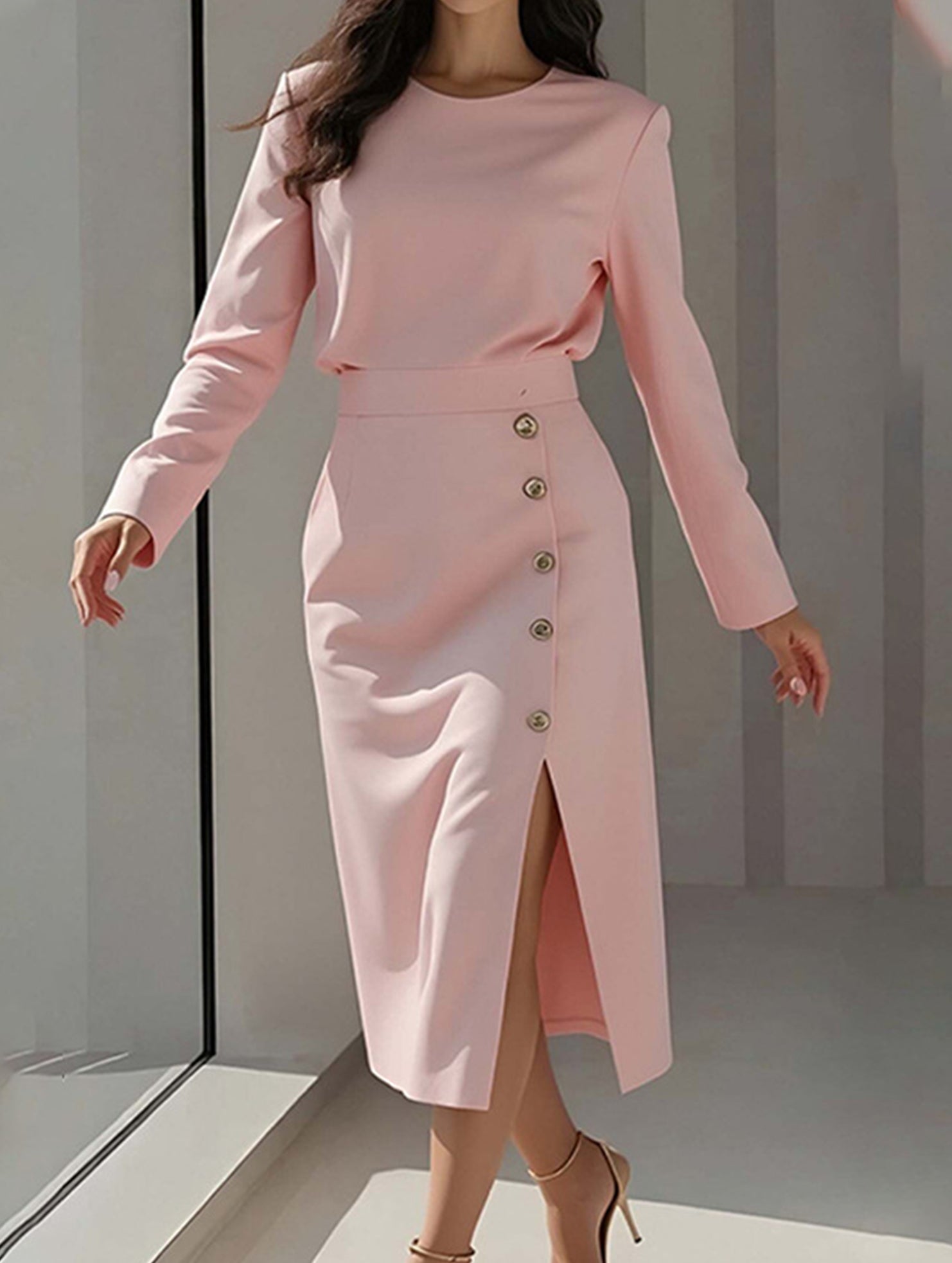 Slim-fit elegant slit commuter dress for women_CWDMD02157