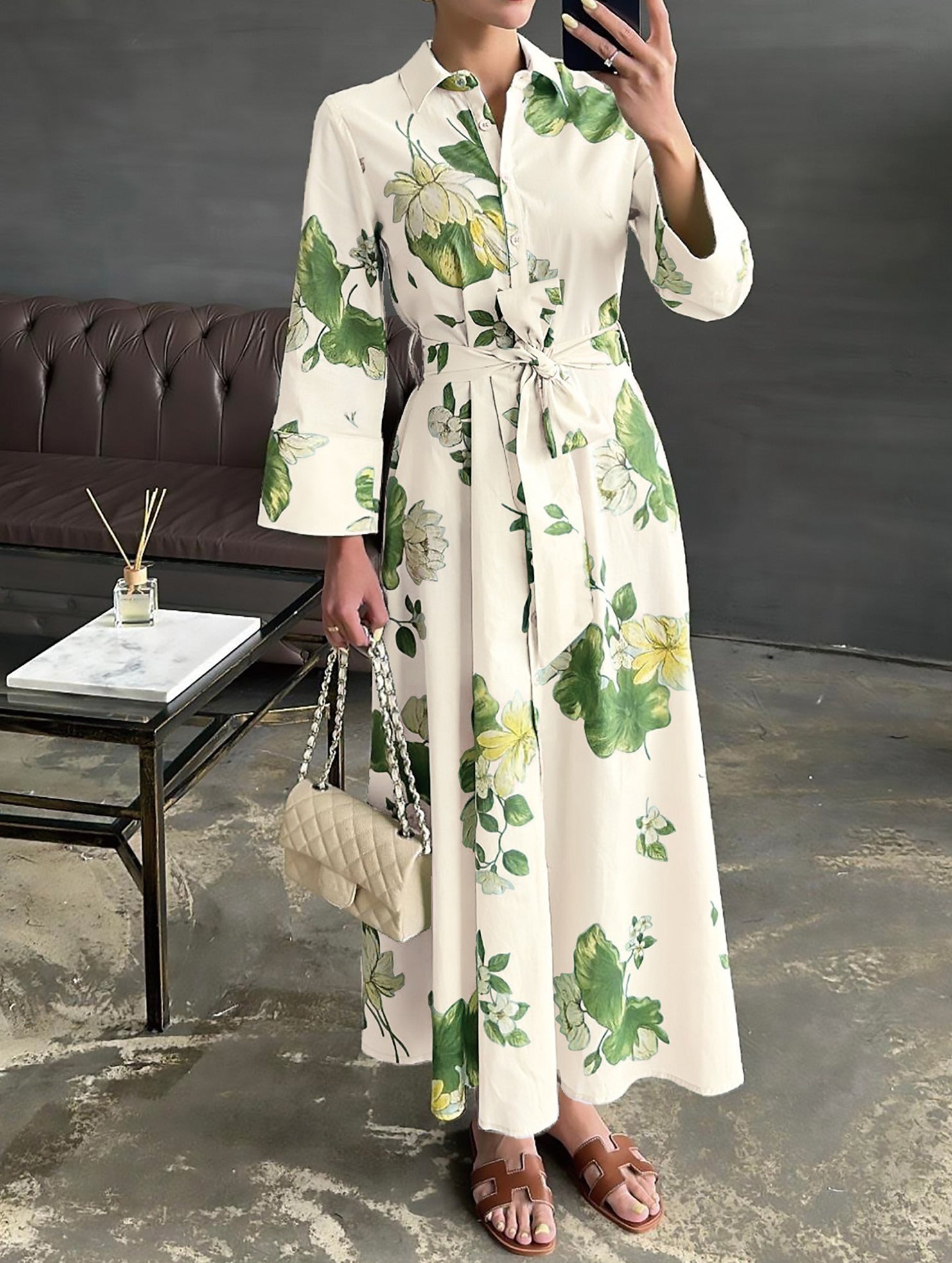 Polo Neck Button Belted Dress