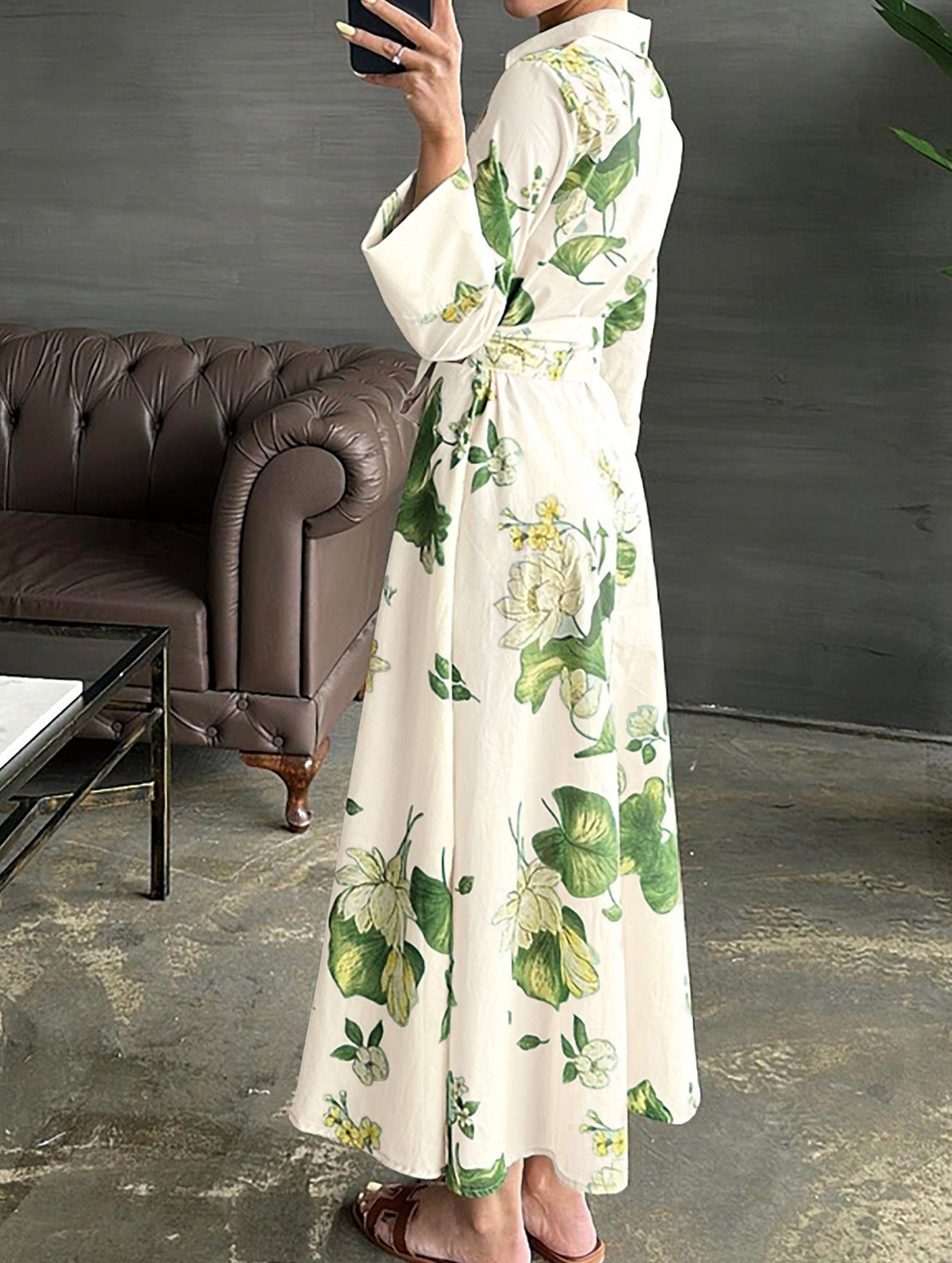 Polo Neck Button Belted Dress