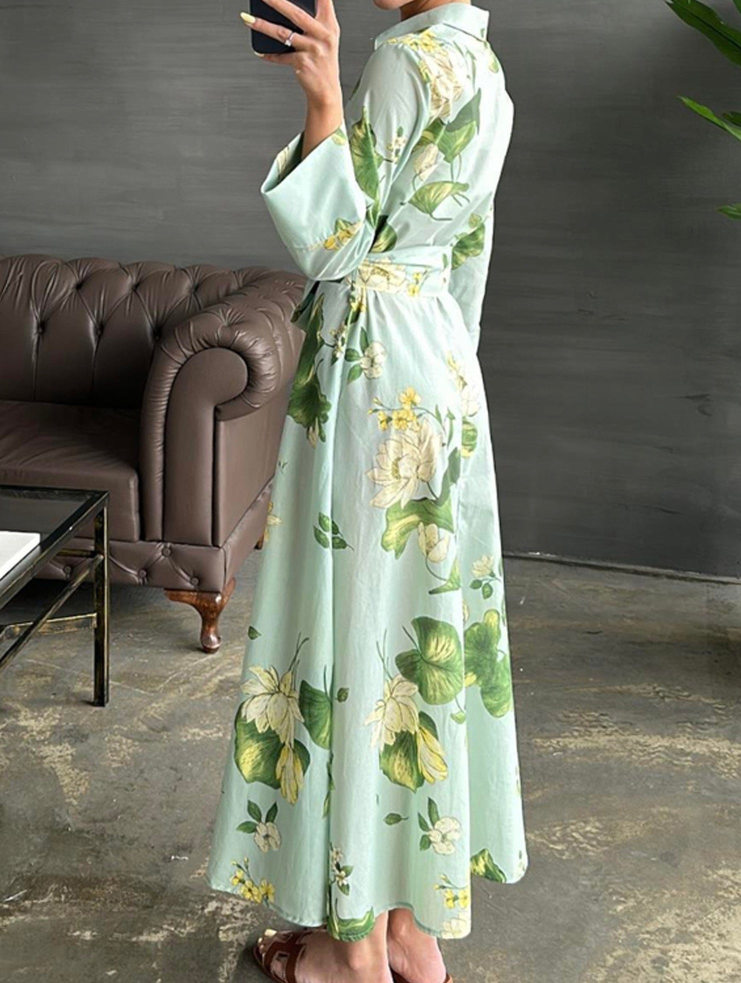 Polo Neck Button Belted Dress