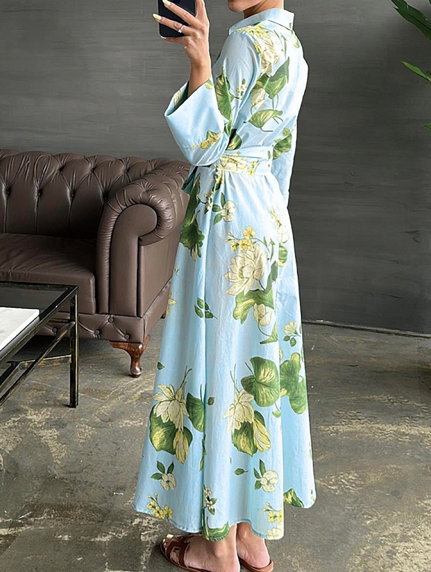 Polo Neck Button Belted Dress