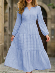 V Neck Tiered Puff Sleeve Maxi Dress_CWDMD02168
