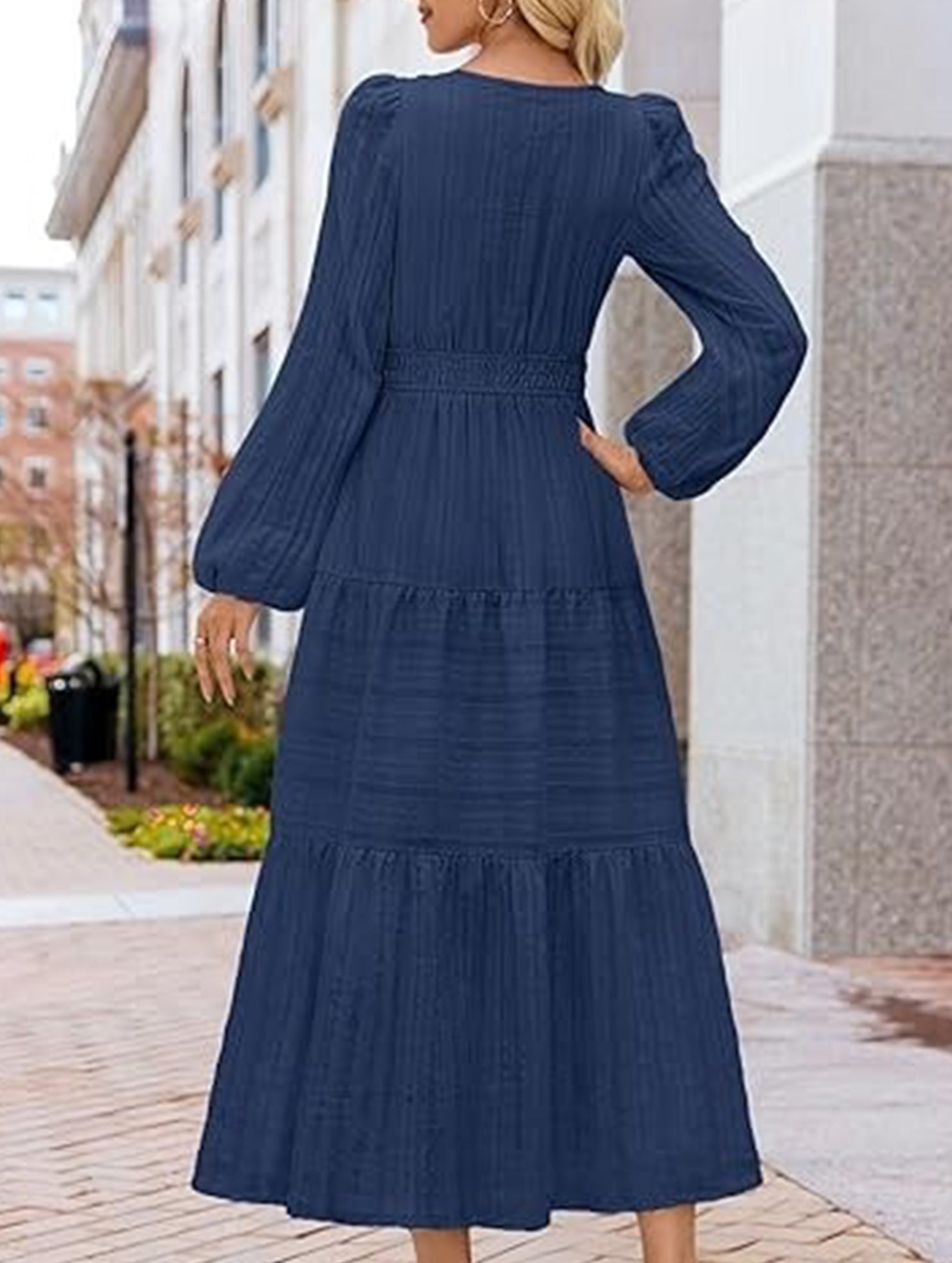 V Neck Tiered Puff Sleeve Maxi Dress_CWDMD02168