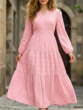 V Neck Tiered Puff Sleeve Maxi Dress_CWDMD02168