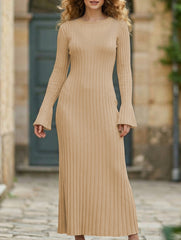 Casual, fitted waist, ribbed knit dress for women_CWDMD02175