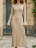 Casual, fitted waist, ribbed knit dress for women_CWDMD02175