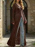 Women's openwork knitted ruffled bell sleeve coat dress_CWDMD02176