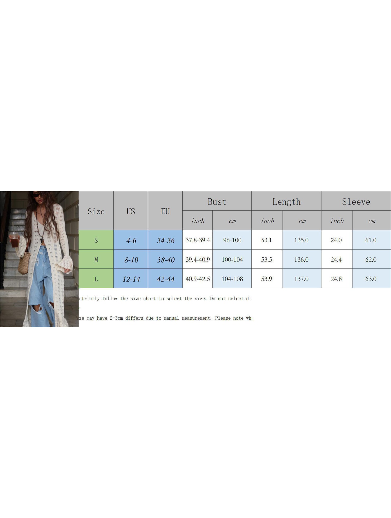 Women's openwork knitted ruffled bell sleeve coat dress_CWDMD02176