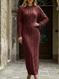 Fashionable cable knit long-sleeved wool dress for women_CWDMD02177
