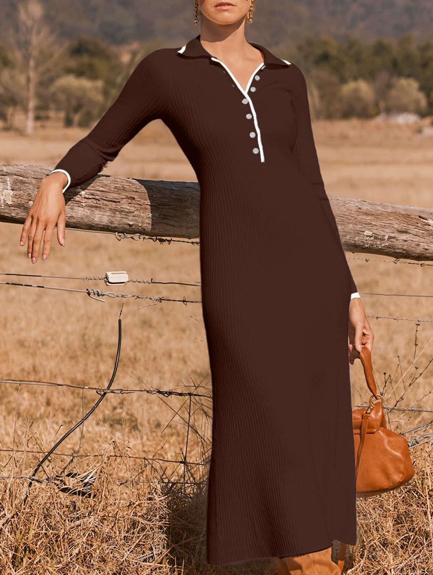 Stylish collared knit dress, slim fit and elegant_CWDMD02178