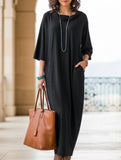 High Neck Loose Knit Pocket Midi Dress_CWDMD02195