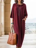 High Neck Loose Knit Pocket Midi Dress_CWDMD02195
