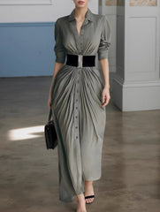 Button Down Shirt Dress with Belt_CWDMD02214
