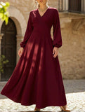 Slim-fitting, deep V-neck, sexy lantern sleeve dress_CWDMD02217