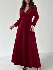 Slim-fitting, deep V-neck, sexy lantern sleeve dress_CWDMD02217