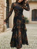 Women's dress with lotus leaf sleeve and floral print_CWDMD0222