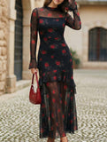 Women's dress with lotus leaf sleeve and floral print_CWDMD0222