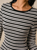 Color-blocked bell-sleeve fitted knit dress for women_CWDMD02221