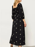 Floral French Style V Neck Midi Dress_CWDMD02235