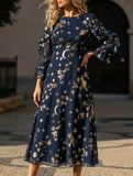 Vintage Printed Black Bell Sleeve Dress_CWDMD02238
