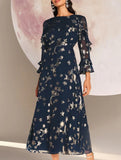 Vintage Printed Black Bell Sleeve Dress_CWDMD02238