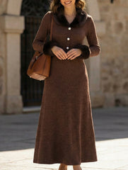 Elegant fur-trimmed patchwork dress for women_CWDMD02246