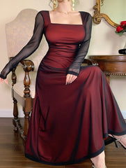 Women's elegant slimming dress with mesh sleeves_CWDMD02247
