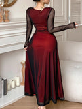 Women's elegant slimming dress with mesh sleeves_CWDMD02247