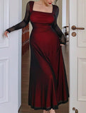 Women's elegant slimming dress with mesh sleeves_CWDMD02247