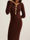 French Vintage V Neck Knit Bodycon Dress_CWDMD02274