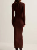 French Vintage V Neck Knit Bodycon Dress_CWDMD02274