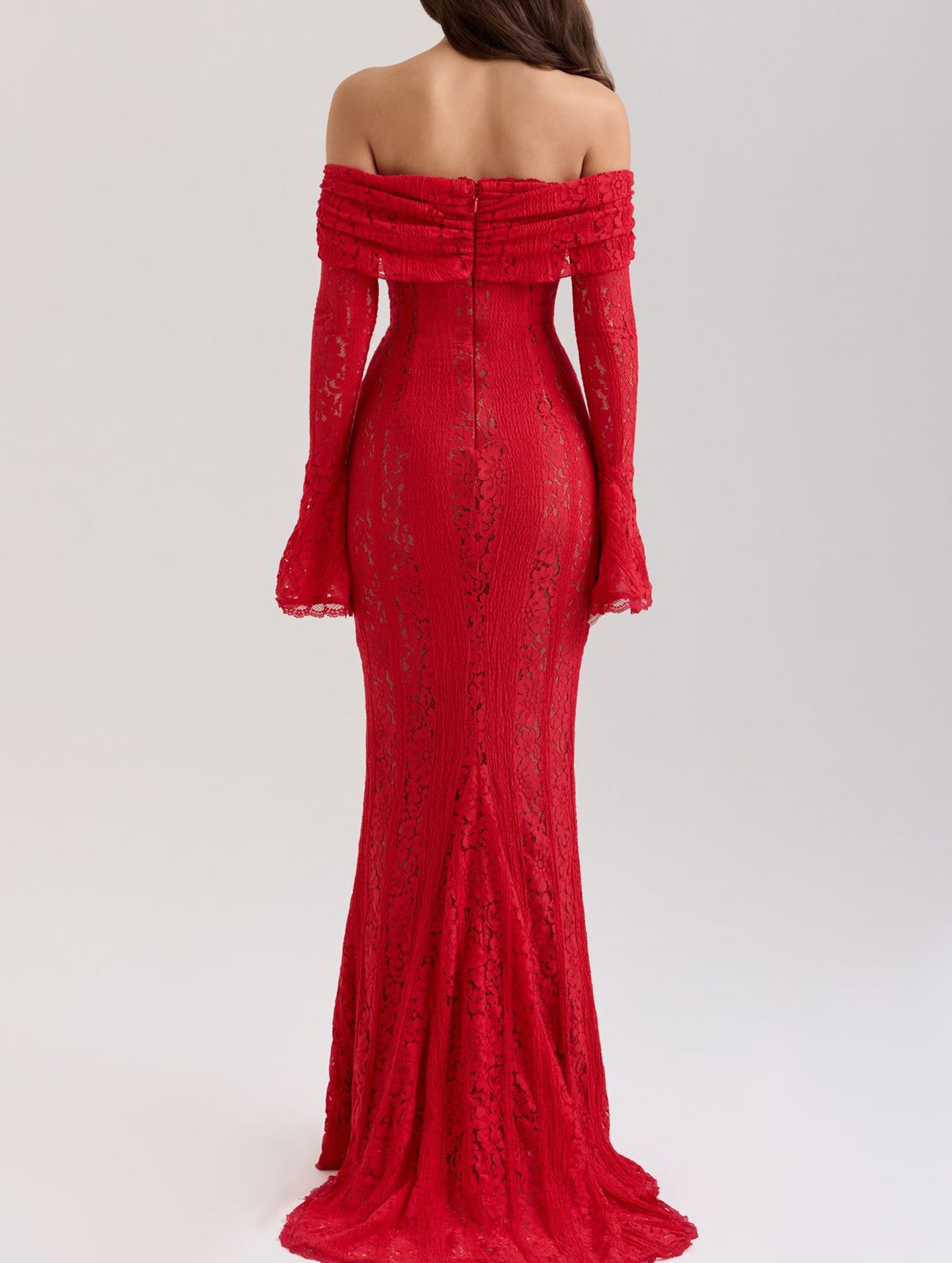 Lace Off Shoulder Bell Sleeve Evening Dress_CWDMD02277