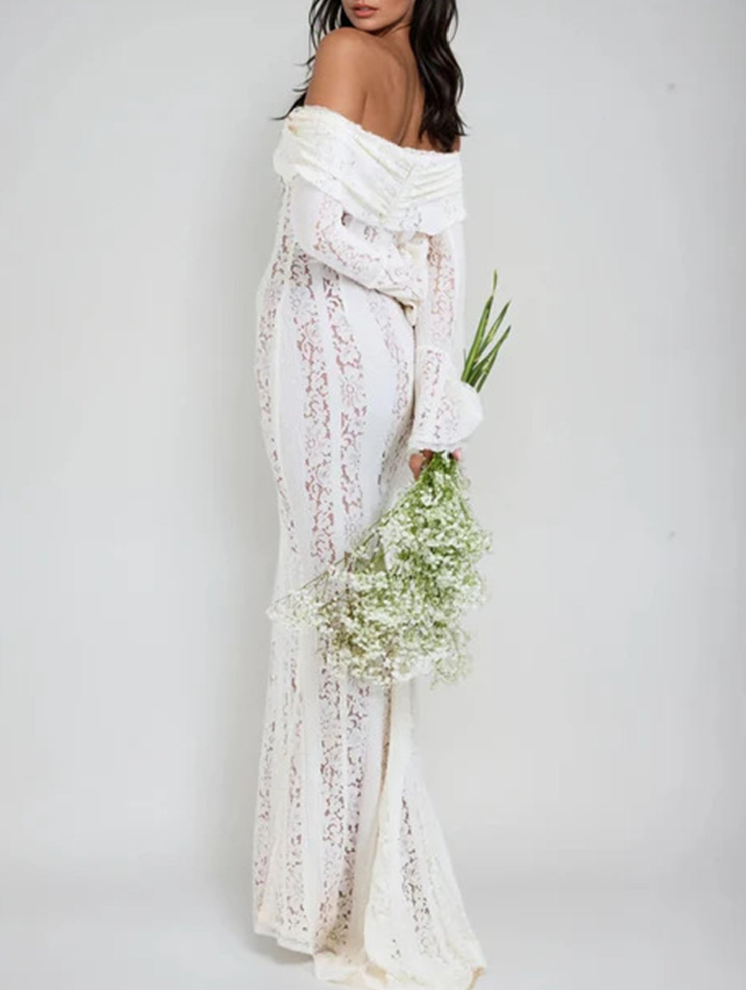 Lace Off Shoulder Bell Sleeve Evening Dress_CWDMD02277