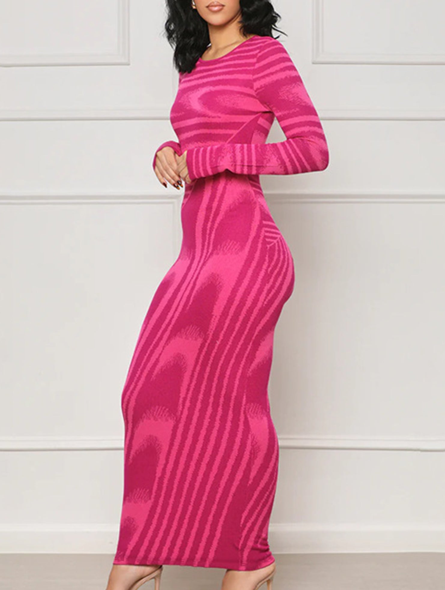 Irregular Print Slim Fit Bodycon Dress_CWDMD02279